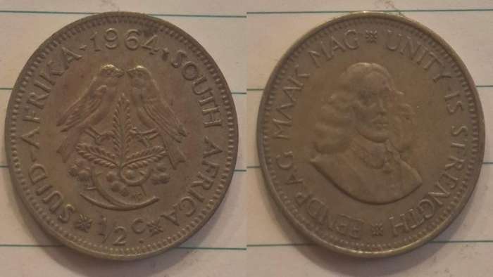 1964 - South Africa - ½ Cent - Jan van Riebeeck  - Demonetised Mar 1961 - Brass