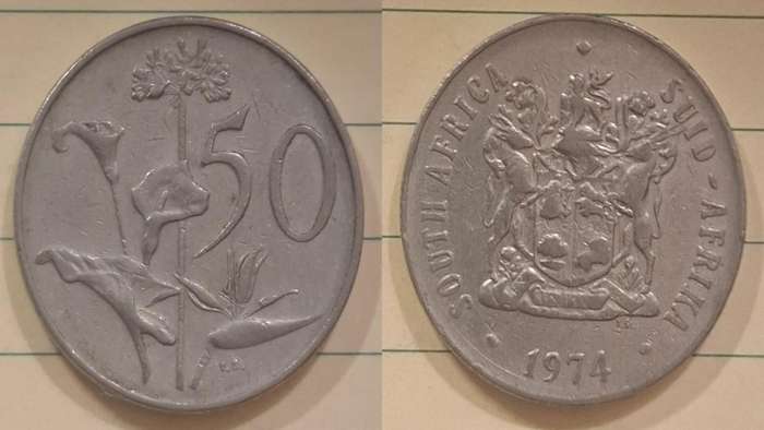 1974 - South Africa - 50 Cents - Coat of arms -  - Nickel