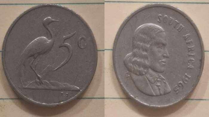 1965 - South Africa - 5 cents - Jan van Riebeeck  -  English Legend -  - Nickel