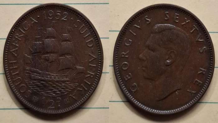 1952 - South Africa - ½ Penny - Elizabeth II - Demonetised Mar 1961 - Bronze