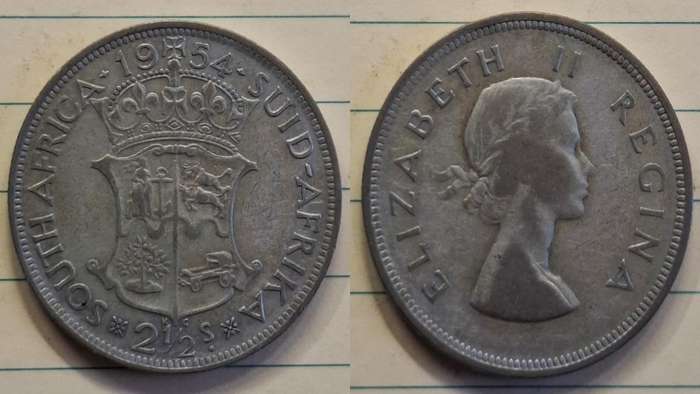 1954 - South Africa - 2½ Shillings - Elizabeth II - Demonetised Mar 1961 - Silver (.500)