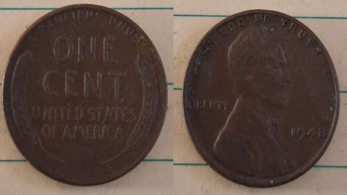 1948 - USA - 1 Cent  -  "Lincoln - Wheat Ears Reverse" -  - Bronze