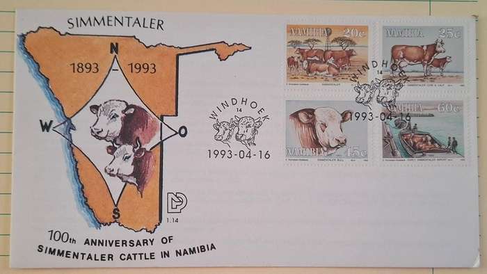 1993 - Namibia - First Day Cover with Insert - 100th Anniversary of Simmentaler Cattle in Namibia -