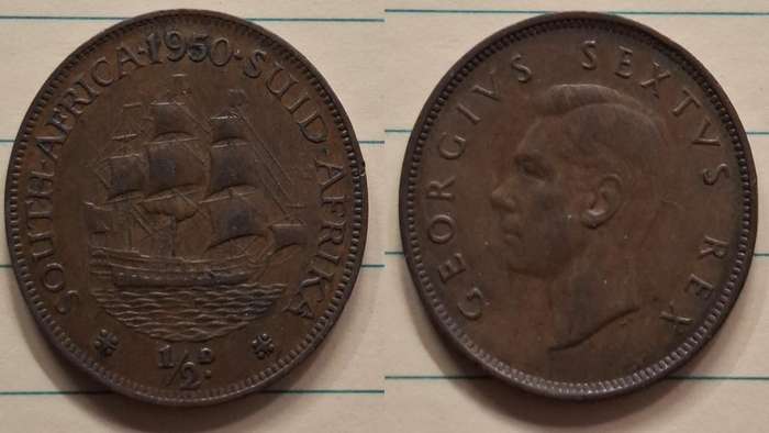 1950 - South Africa - ½ Penny - George VI - Demonetised Mar 1961 - Bronze