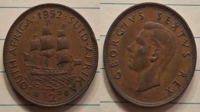 1952 - South Africa - ½ Penny - George VI - Demonetised Mar 1961 - Bronze