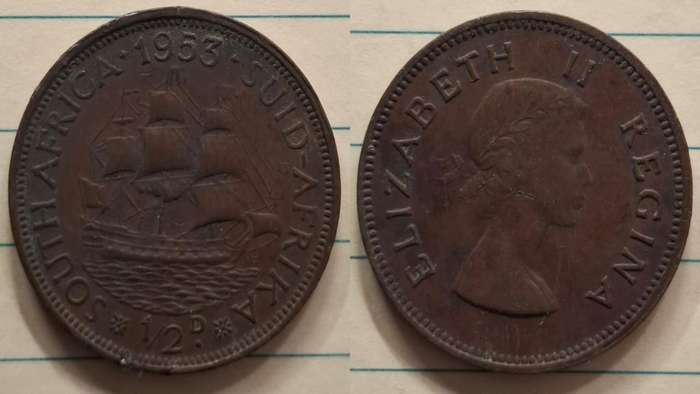 1953 - South Africa - ½ Penny - Elizabeth II - Demonetised Mar 1961 - Bronze