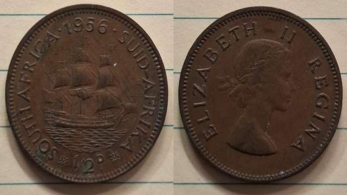 1956 - South Africa - ½ Penny - Elizabeth II - Demonetised Mar 1961 - Bronze