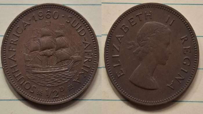 1960 - South Africa - ½ Penny - Elizabeth II - Demonetised Mar 1961 - Bronze