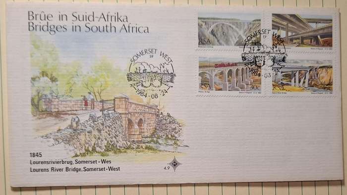 1984 - RSA - FDC with insert - Lourens River Bridge, Somerset-West -  Postmark Somerset West