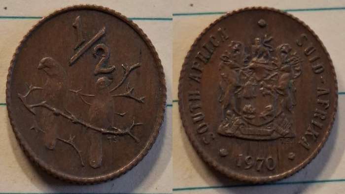 1970 - South Africa - ½ Cent - Coat of arms -  - Bronze