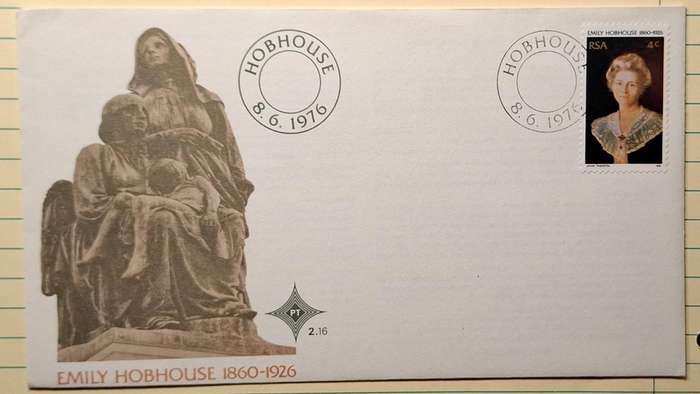 1976 - RSA - FDC with insert - Emily Hobhouse 2.16 -  Postmark Hobhouse