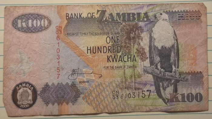2006 - Zambia - 100 Kwacha - Signature: Dr. Caleb Mailoni Fundanga - Demonetised Jul 2013 - CN03 610