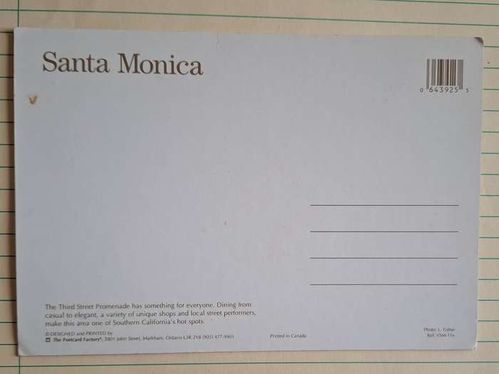 Santa Monica California - Third Street Promenade -  Unused Post Card