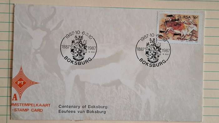 1987 - RSA - Date-stamp card - Centenary of Boksburg -  Postmark Boksburg