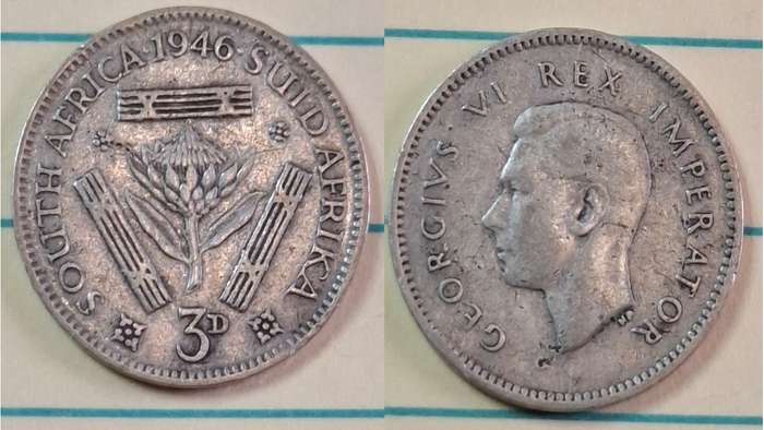 1946 - South Africa - 3 Pence  - George VI - Demonetised Yes - Mar 1961 - Silver (.800)
