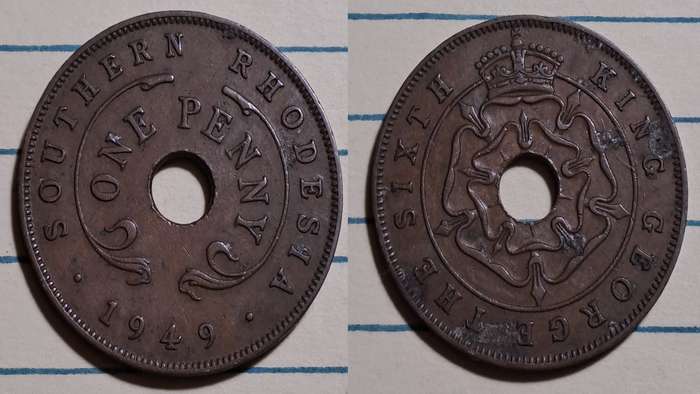 1949 - Southern Rhodesia -  1 Penny - George VI - Demonetised -  Jan 1973  - Bronze"