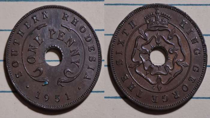 1951 - Southern Rhodesia -  1 Penny - George VI - Demonetised -  Jan 1973  - Bronze"
