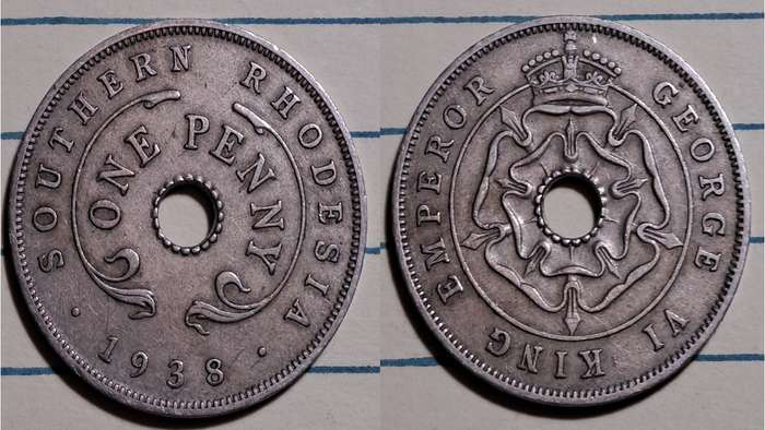 1938 - Southern Rhodesia -  1 Penny - George VI - Demonetised -  Jan 1973  - Copper-nickel