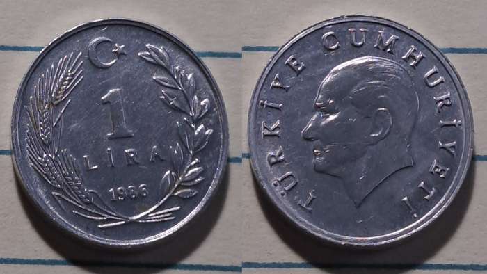 1986 - Turkey  - 1 Lira - Demonetised - Yes  - Aluminium