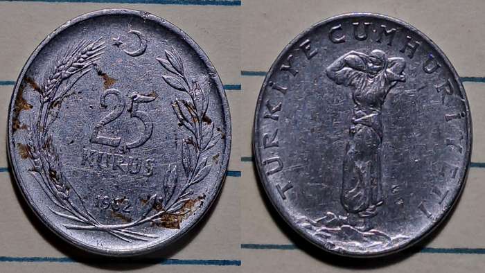 1962 - Turkey  - 25 Kuruş - Demonetised - Yes  - Acmonital