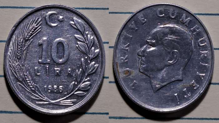 1986 - Turkey  - 10 Lira - Demonetised - Yes  - Aluminium