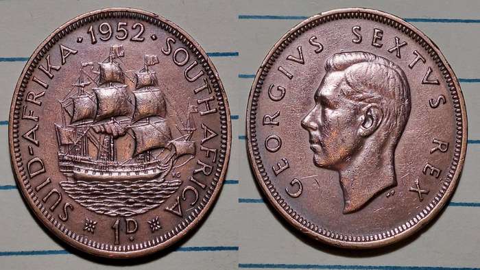 1952 - South Africa/Suid Afrika  - 1 Penny -George VI  - Demonetised - Mar 1961  - Cleaned - Bronze