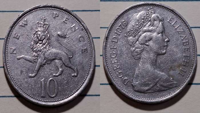 1976 - UK  - 10 Pence - Elizabeth II- Demonetised - Jun 1993  - Copper-nickel"