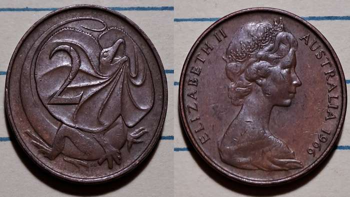 1966 - Australia  - 2 Cents - Elizabeth II -  Demonetised - No  - Bronze