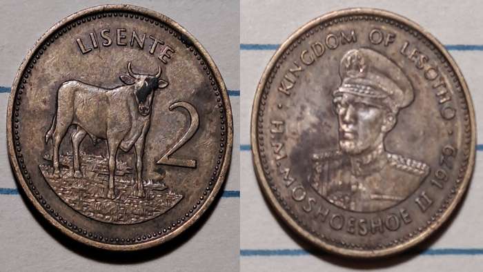 1979 - Lesotho - 2 Lisente - Moshoeshoe II -  Demonetised - No  - Nickel brass