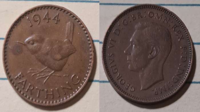 1944 - UK - 1 Farthing - George VI -   Demonetised - Dec 1960 - Bronze