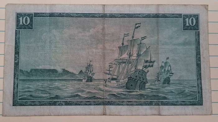 1975 - South Africa - Ten Rand  -  Watermark : Jan van Riebeeck - Signature : T.W. de Jongh - Demone