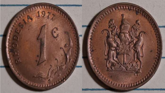 1977 - Rhodesia - AU/UNC - 1 Cent - Demonetised - Yes - Bronze