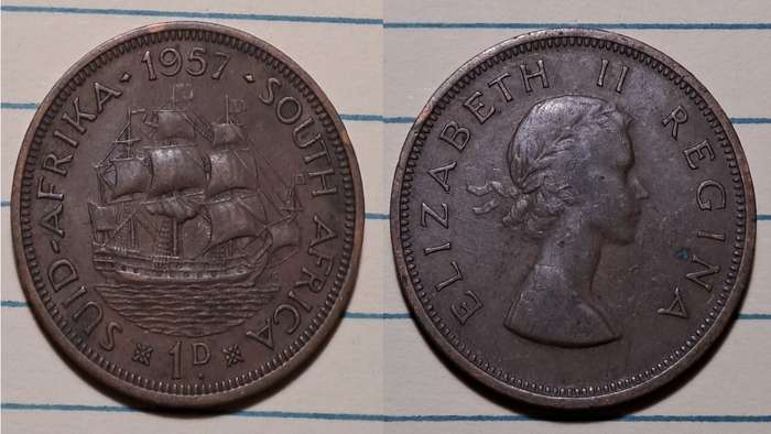 1957 - South Africa/Suid Afrika  - 1 Penny - Elizabeth II  - Demonetised - Mar 1961  - Bronze