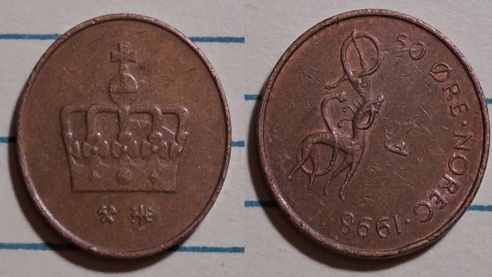 1998 - Norway  - 50 Øre - Harald V -  Demonetised - May 2012  - Bronze