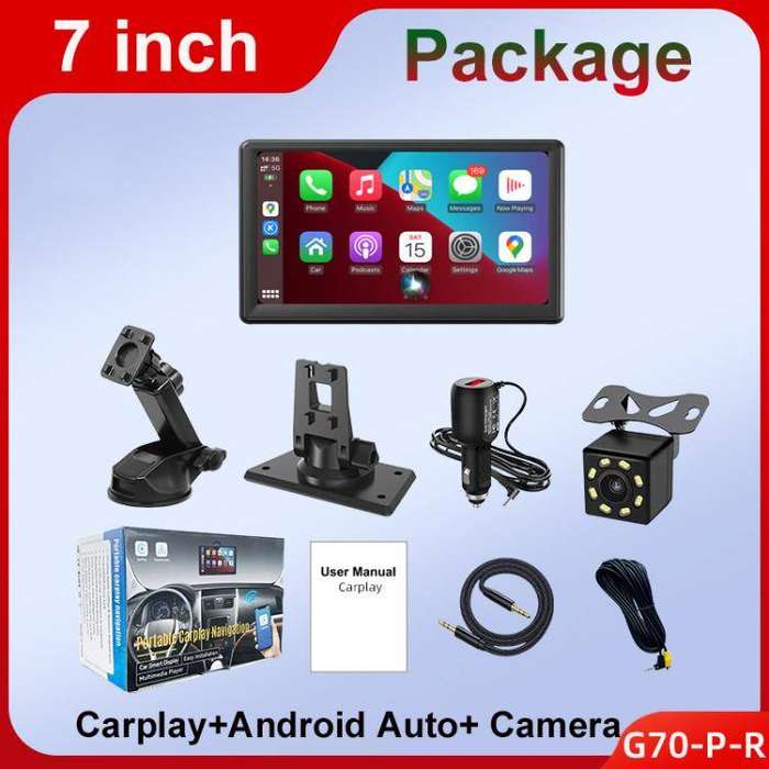 Car 7 inch IPS Portable Smart Screen Wireless Screen Projection Carplay Android Auto, with Reversing