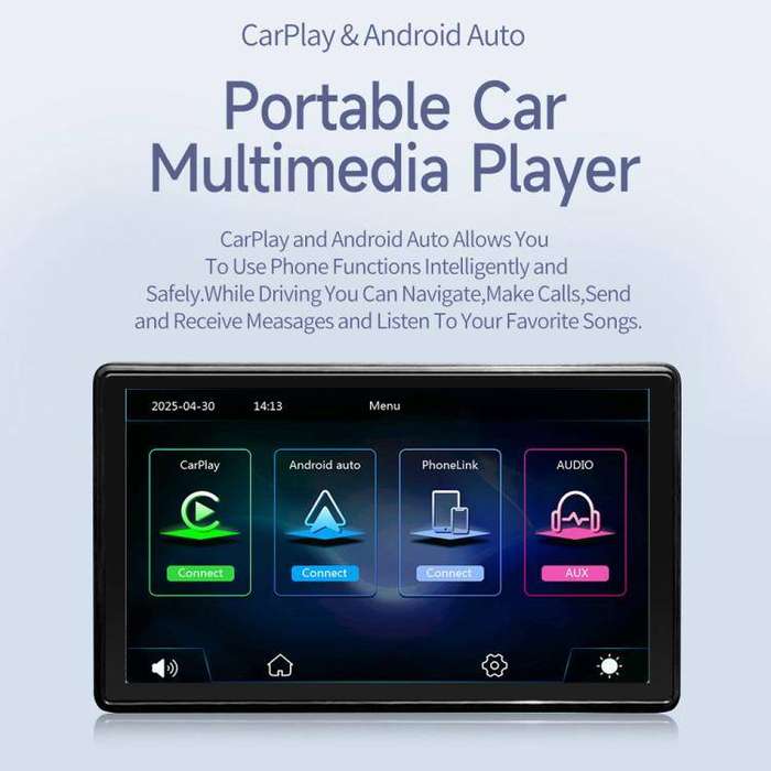 Car 7 inch IPS Portable Smart Screen Wireless Screen Projection Carplay Android Auto, with Reversing