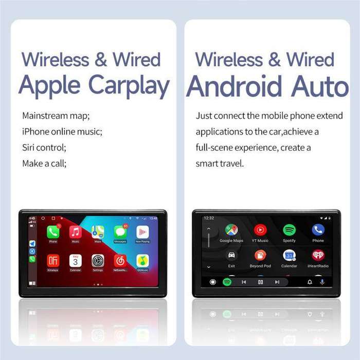 Car 7 inch IPS Portable Smart Screen Wireless Screen Projection Carplay Android Auto, with Reversing