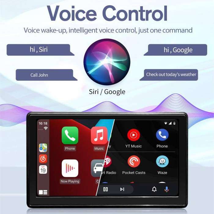 Car 7 inch IPS Portable Smart Screen Wireless Screen Projection Carplay Android Auto, with Reversing