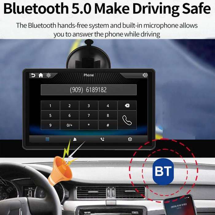 Car 7 inch IPS Portable Smart Screen Wireless Screen Projection Carplay Android Auto, with Reversing