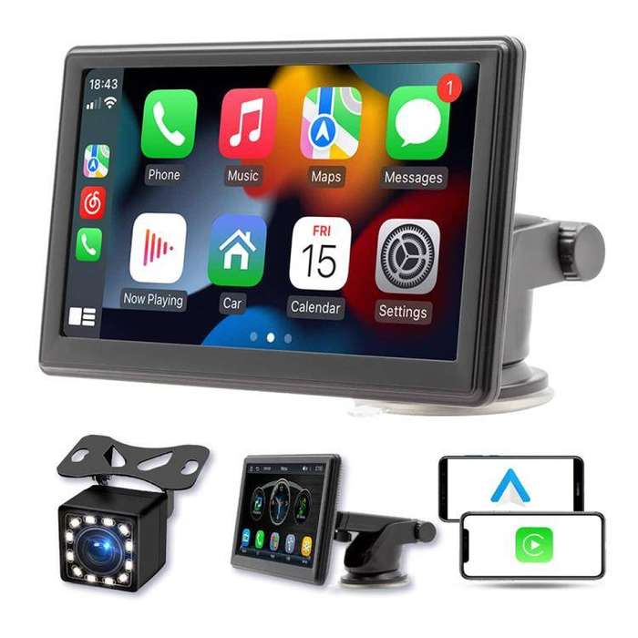 Car 7 inch IPS Portable Smart Screen Wireless Screen Projection Carplay Android Auto, with Reversing