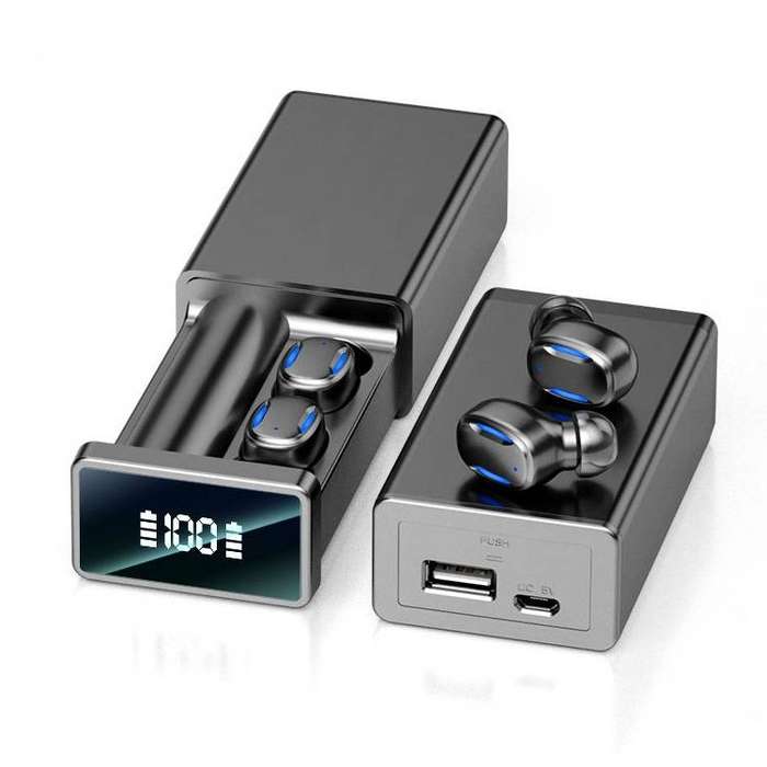 A22 English Version Pull-out Digital Display Bluetooth Earphone with Magnetic Charging Box, Support
