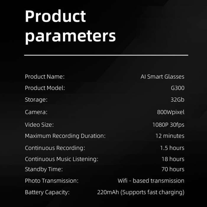 G300 Smart Glasses (Black)