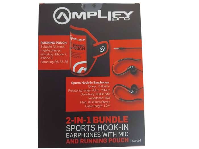 Amplify Pro 2 in 1 Bundle Sports Hook-in Earphones with Mic and Running Pouch