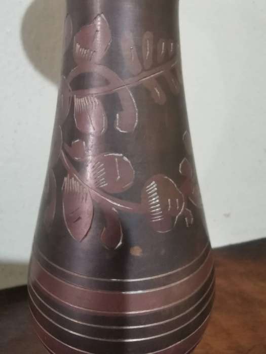 Gorgeous Vintage Etched and Coloured Brass Vase - 19,5cm