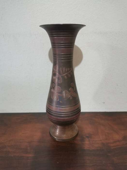 Gorgeous Vintage Etched and Coloured Brass Vase - 19,5cm