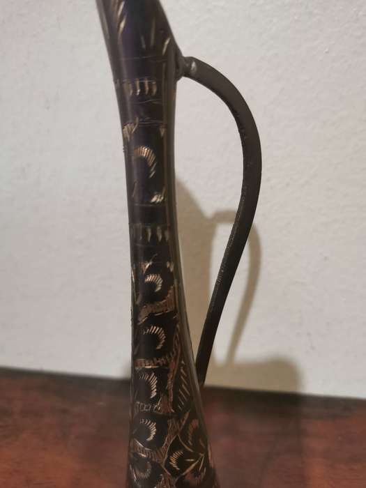 Vintage Brass Vase with Lovely Etching - 15cm Tall