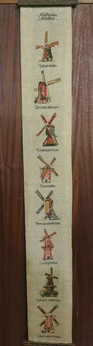 Tapestry Depicting Various Vintage Dutch Windmills 122cm Long - 1,2m