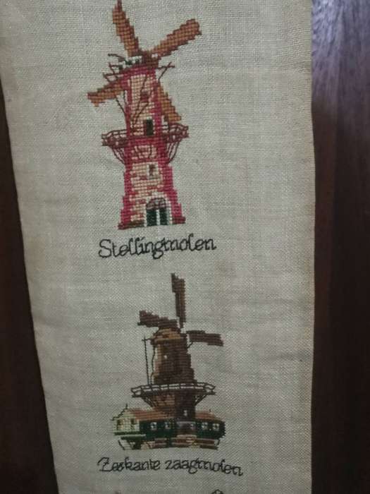 Tapestry Depicting Various Vintage Dutch Windmills 122cm Long - 1,2m