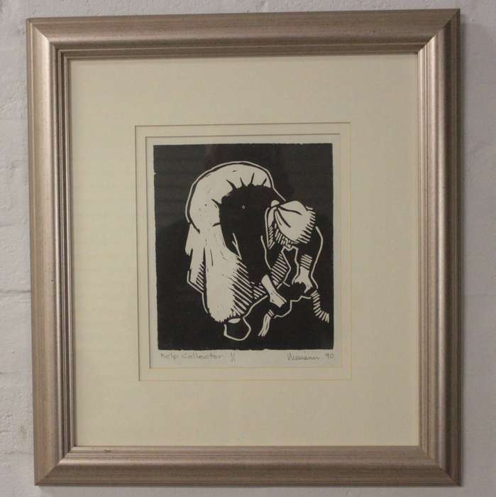Hennie Niemann Snr., Linocut 1/1, 1990, "Kelp collector"