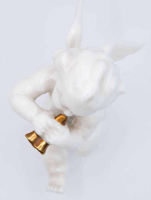 Hutschenreuther Selb Porcelain Cherub / Putto Playing Double Flute  Gilded Instrument  Mid-Century